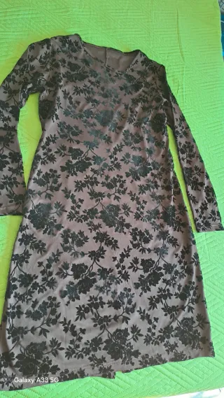 Vestito floreale in velluto marrone/nero