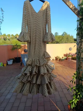 Vestido Flamenca Camel T36 Tela Perforada