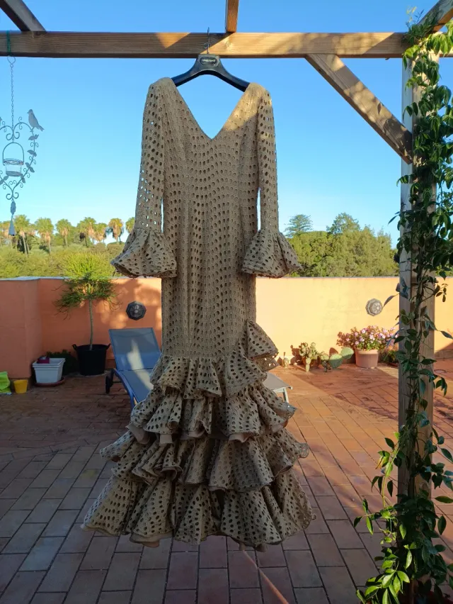 Vestido Flamenca Camel T36 Tela Perforada
