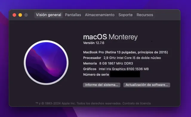 MacBook Pro 2015 2.9GHz 500GB Plata