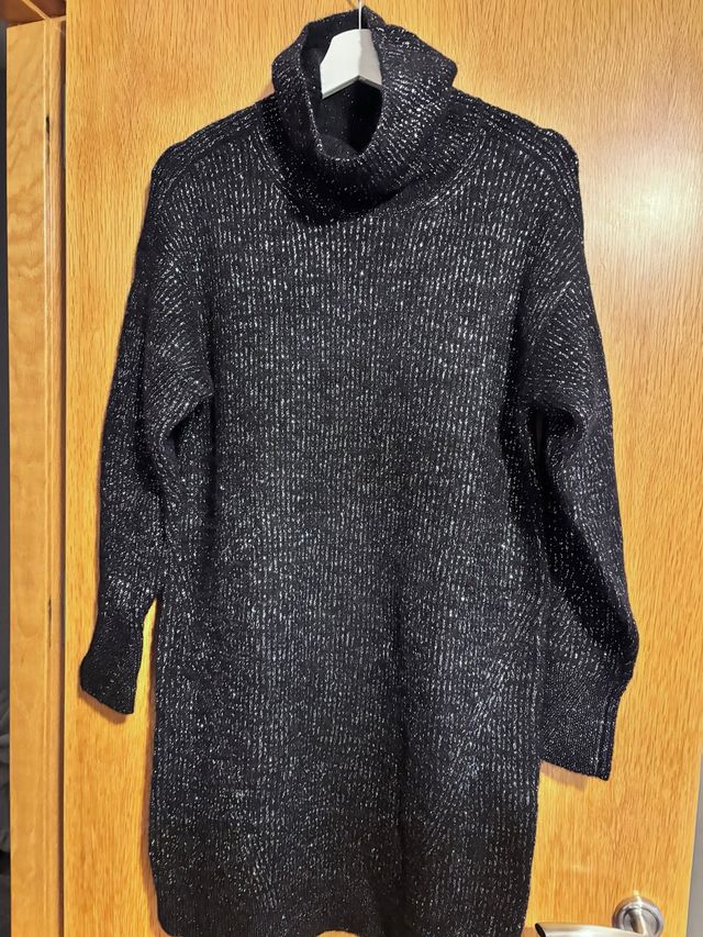 Vestido punto Superdry negro plateado