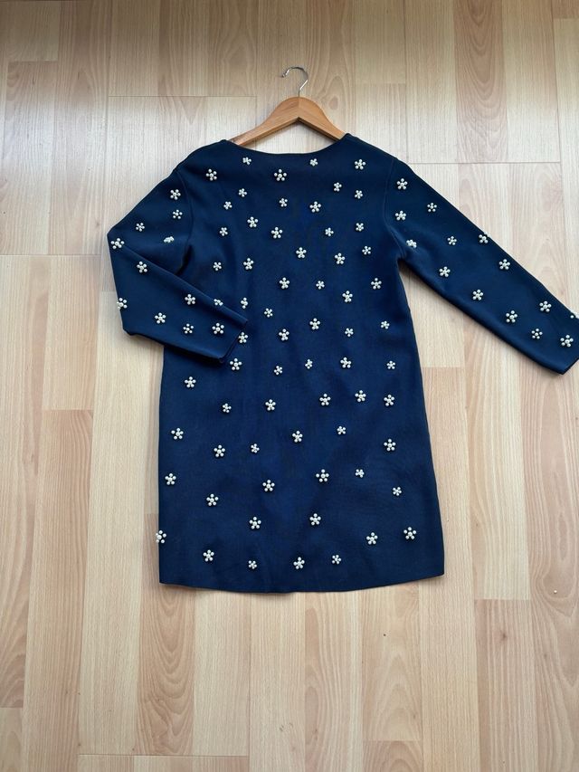 Vestido Zara Perlas Azul Marino