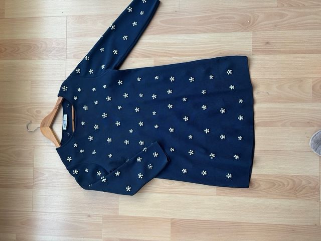 Vestido Zara Perlas Azul Marino