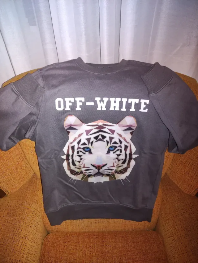 Sudadera estilo OFF-WHITE Gris Tigre Blanco y Hugo