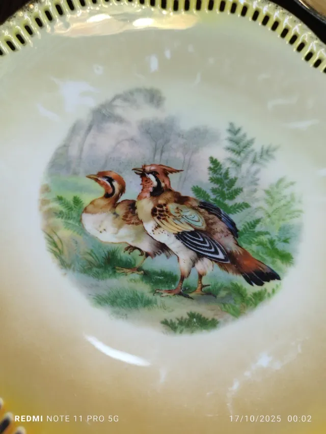 6 Pratos de Sobremesa Vintage Pássaros em Porcelana