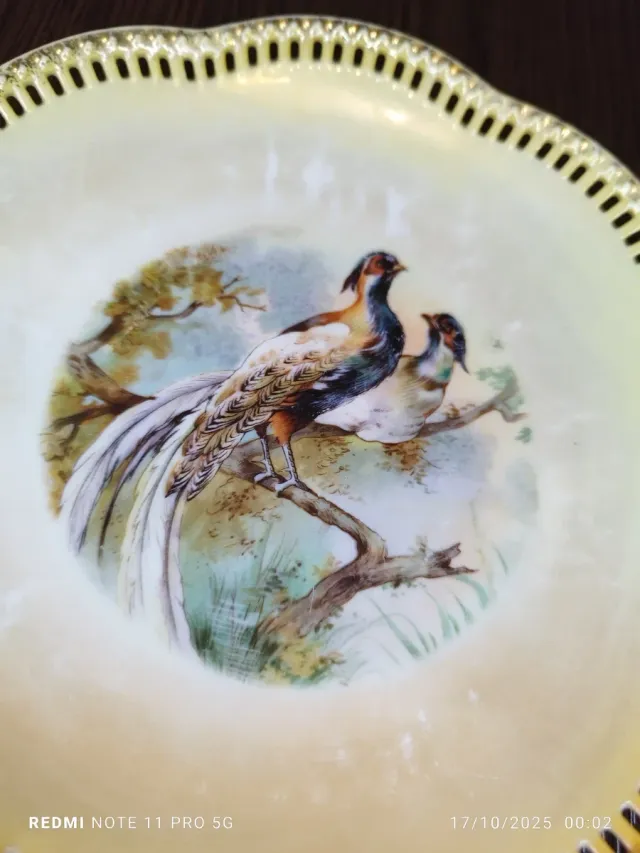 6 Pratos de Sobremesa Vintage Pássaros em Porcelana