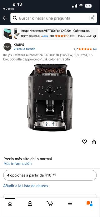 Cafetera Krups EA810B70 Automática 1450w molino