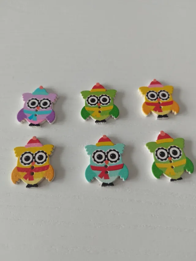 6 Botones Decorativos Búho Navidad