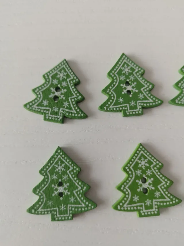 6 Botones Madera Árbol Navidad Verde