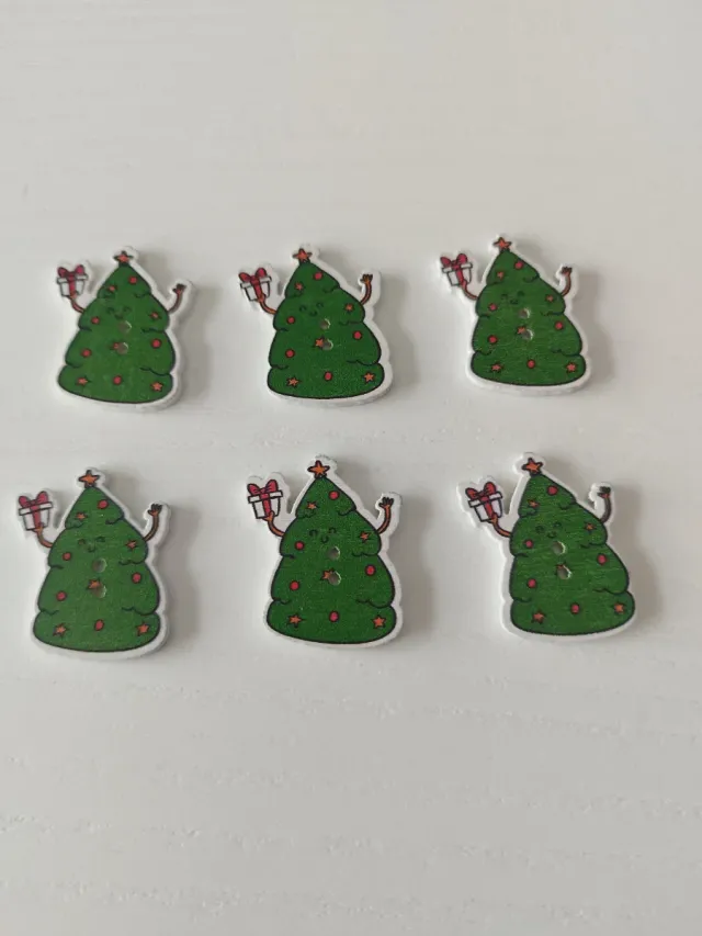 6 Botones Navideños Árboles con Regalo