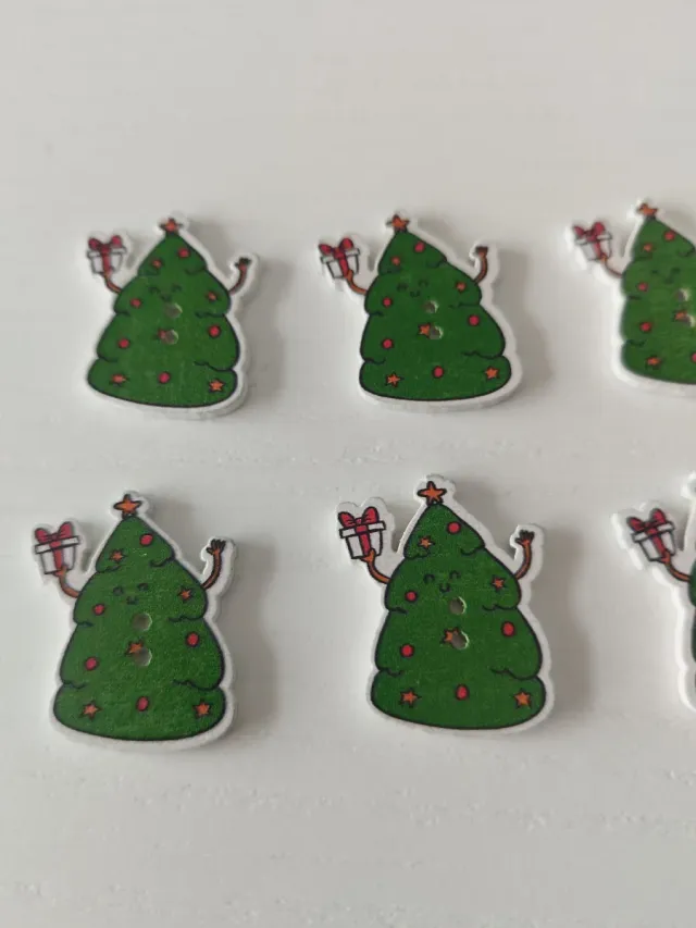 6 Botones Navideños Árboles con Regalo