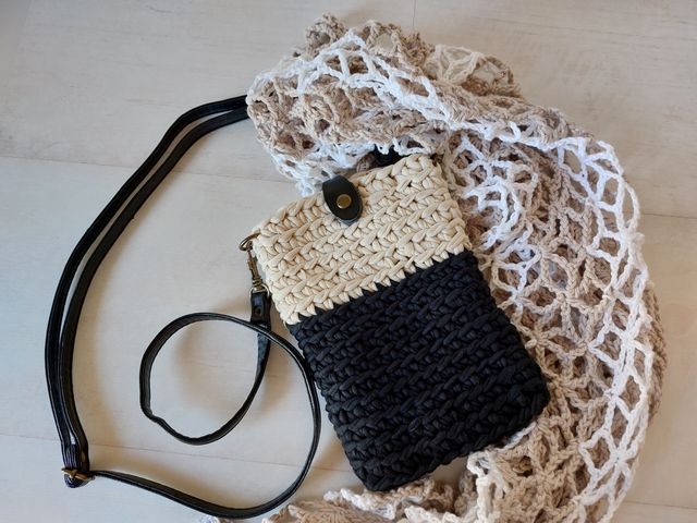 Bolso crochet móvil negro y beige nuevo