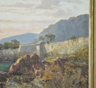 Antico dipinto olio su tela - scorcio marino '800