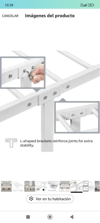 Cama individual metálica 90x190 cm