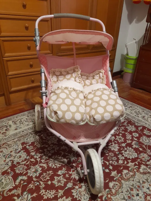Cochecito de muñecas doble rosa