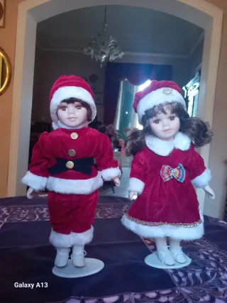 Coppia di bambole vintage in porcellana altezza cm