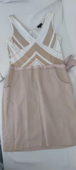 Vestido Topshop Beige y Blanco Talla S