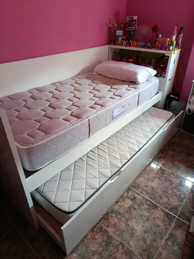 CAMA JUVENIL BLANCA NIDO + 2 COLCHONES FLEX