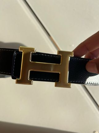 Cinturón Hermes Negro Hebilla Dorada