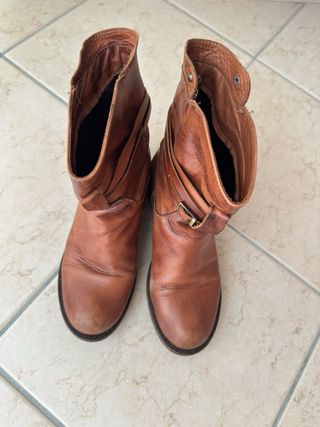 vintage leather buckle block heel ankle boots