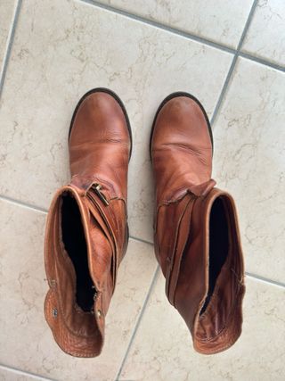 vintage leather buckle block heel ankle boots