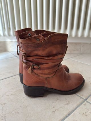 vintage leather buckle block heel ankle boots