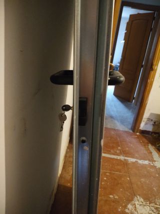 Puerta metálica con manilla negra