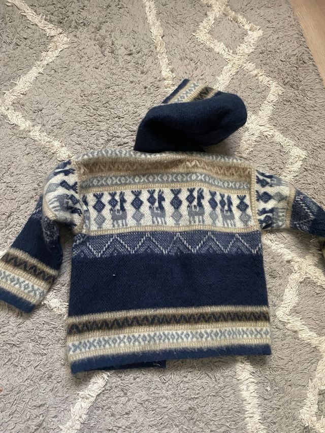 Jersey capucha tejido poncho a mano 12-18-24 meses