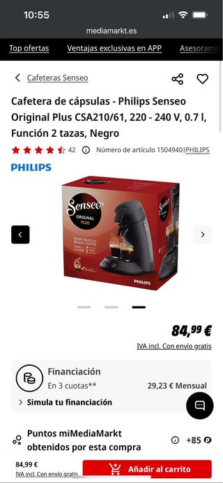 Cafetera Philips Senseo Negra
