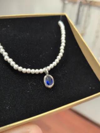 Collar perlas y colgante plata piedra azul