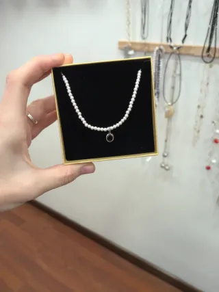 Collar perlas y colgante plata piedra azul