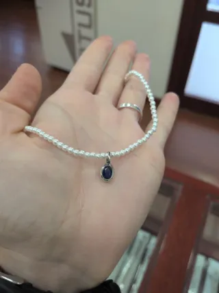 Collar perlas y colgante plata piedra azul