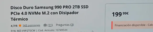 SSD Samsung 990 PRO con disipador 2TB