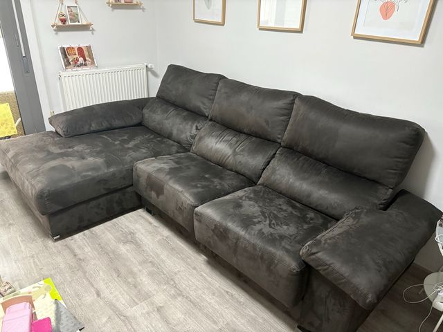 Sofá chaiselongue tela gris oscuro