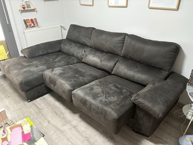 Sofá chaiselongue tela gris oscuro