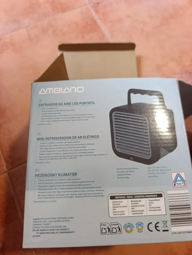 Enfriador Aire Portátil LED Ambiano