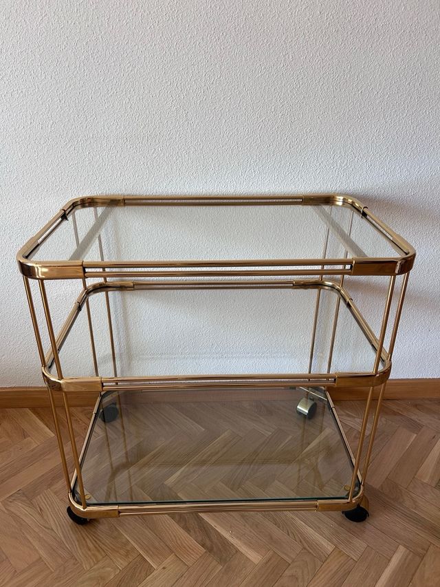Mesa Camarera Vintage Cristal y Metal Dorado