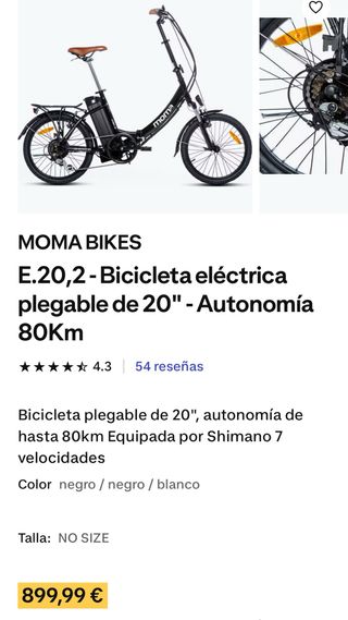 Bicicleta Eléctrica Moma E.20,2 Plegable 20