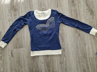 Jersey azul mujer talla M con pedrería