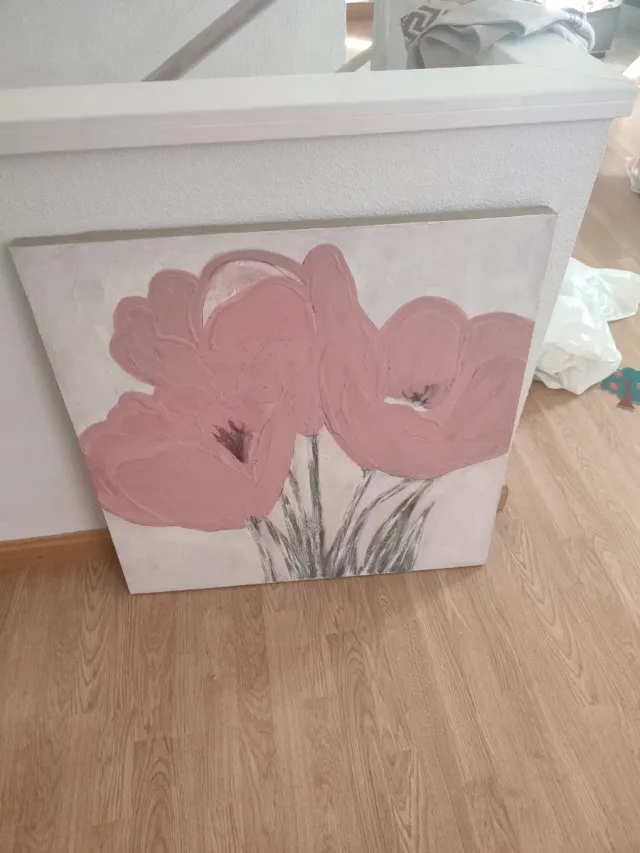 Quadro de flores rosas e brancas