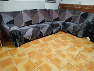 Sofá Rinconera Tela Negro y Gris