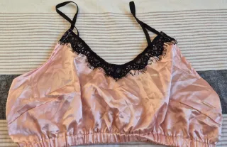 Conjunto pijama satén rosa y negro mujer