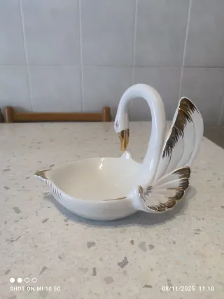 Soprammobile Cigno Porcellana Oro Bianco