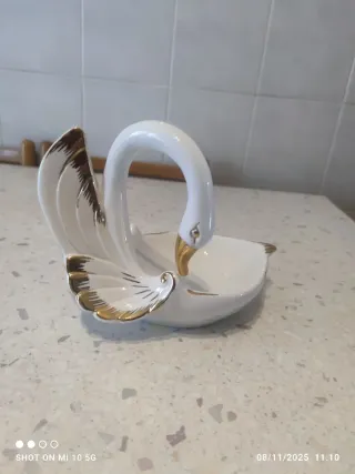 Soprammobile Cigno Porcellana Oro Bianco