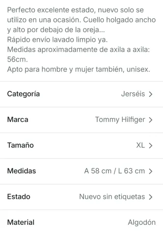 Jersey Tommy Hilfiger cuello alto y ancho Original