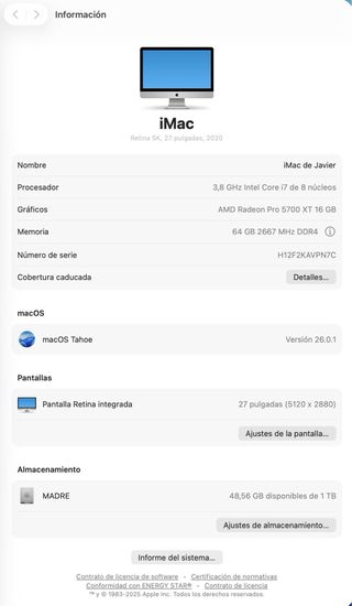iMac Intel i7 3,8Ghz con configuración PRO