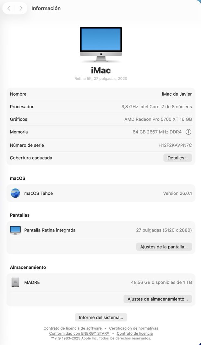 iMac Intel i7 3,8Ghz con configuración PRO