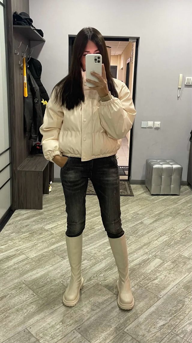 Chaqueta bomber piel ecológica beige talla s-m