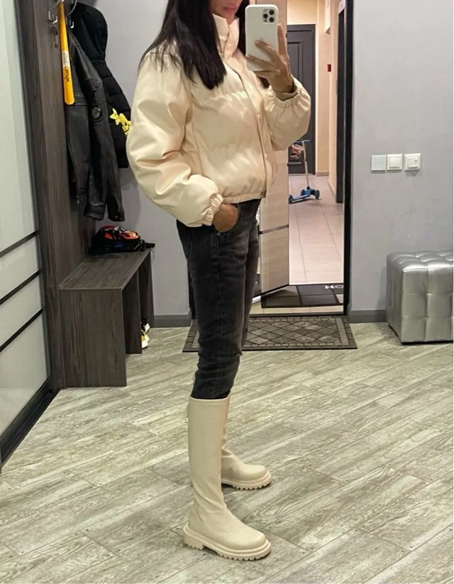 Chaqueta bomber piel ecológica beige talla s-m