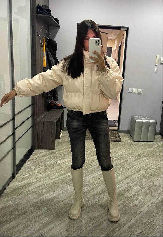 Chaqueta bomber piel ecológica beige talla s-m